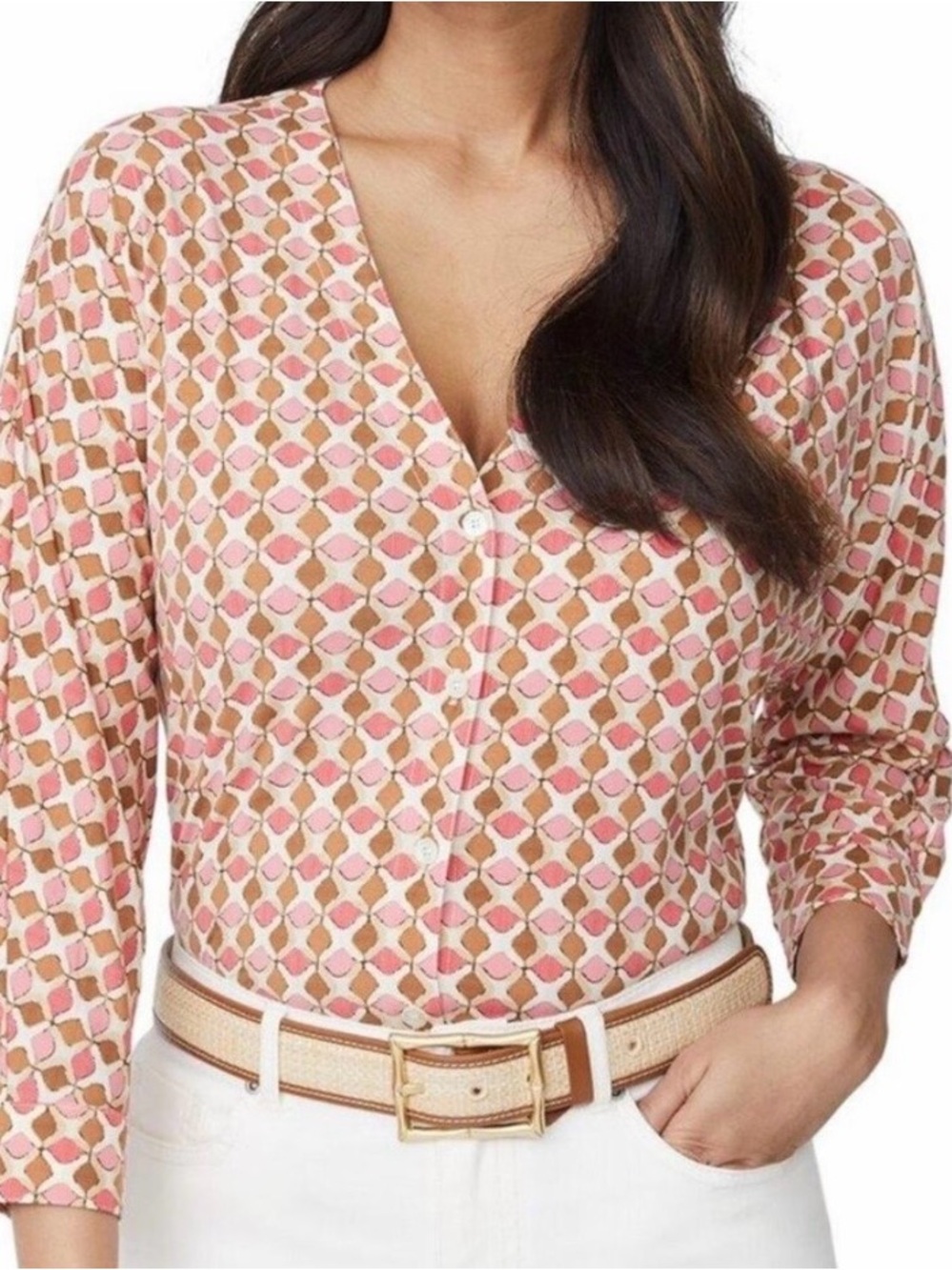 J. McLaughlin Viola Button-Front top/Hexcomb